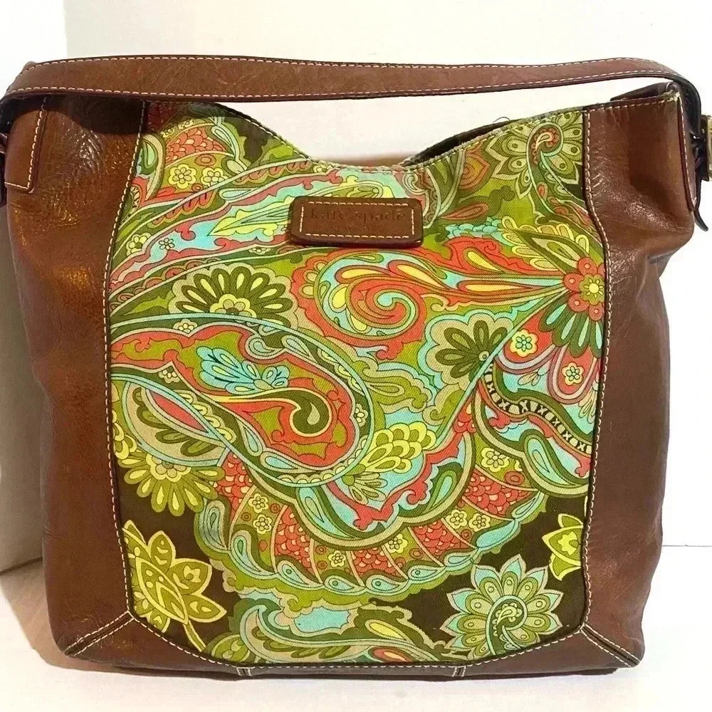 Kate Spade Brown and Green Paisley Hobo Bag